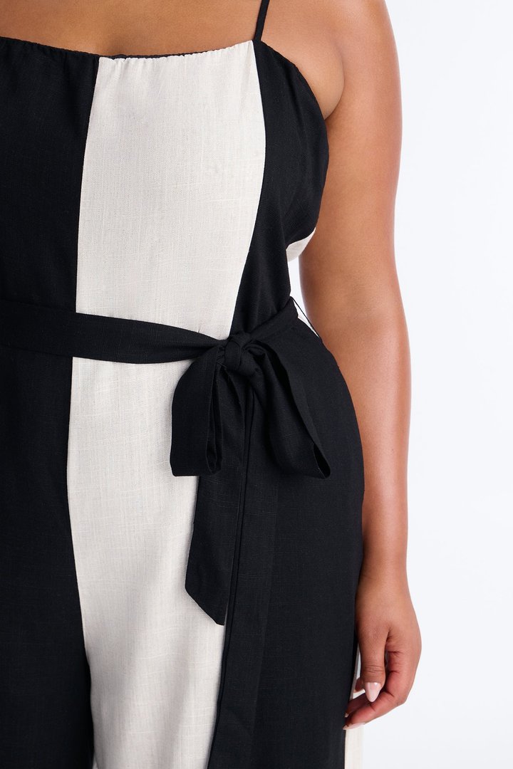 In My Linen Wide Leg Jumpsuit - Black/combo
