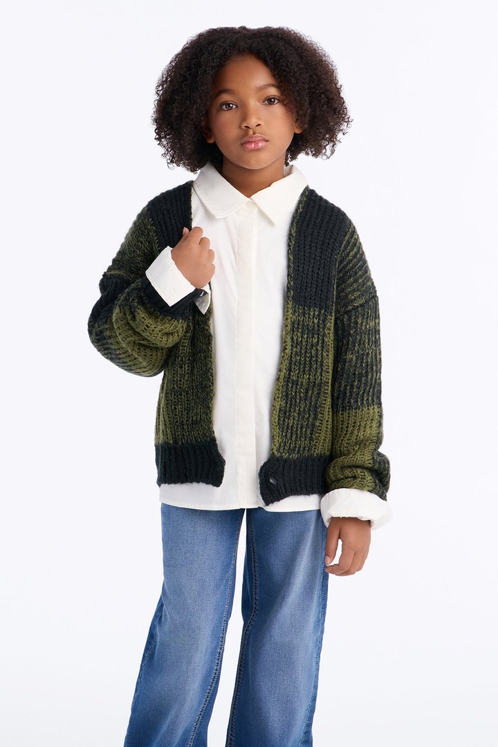 Mini In The City Color Block Cardigan - Olive/combo