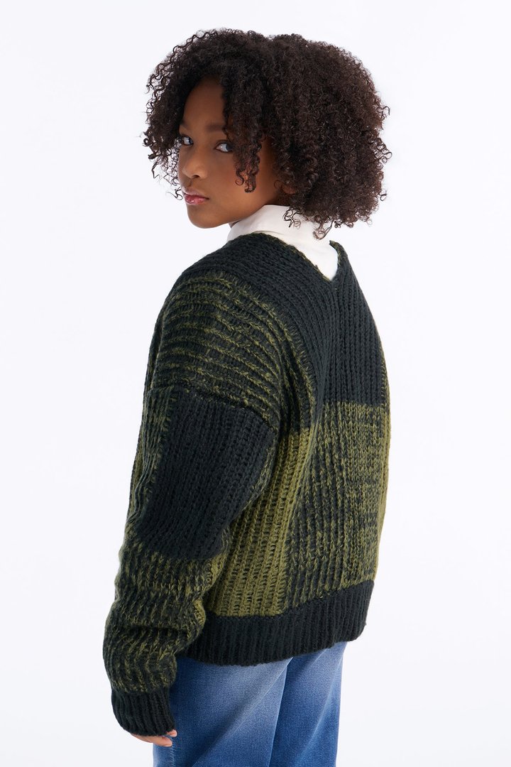 Mini In The City Color Block Cardigan - Olive/combo