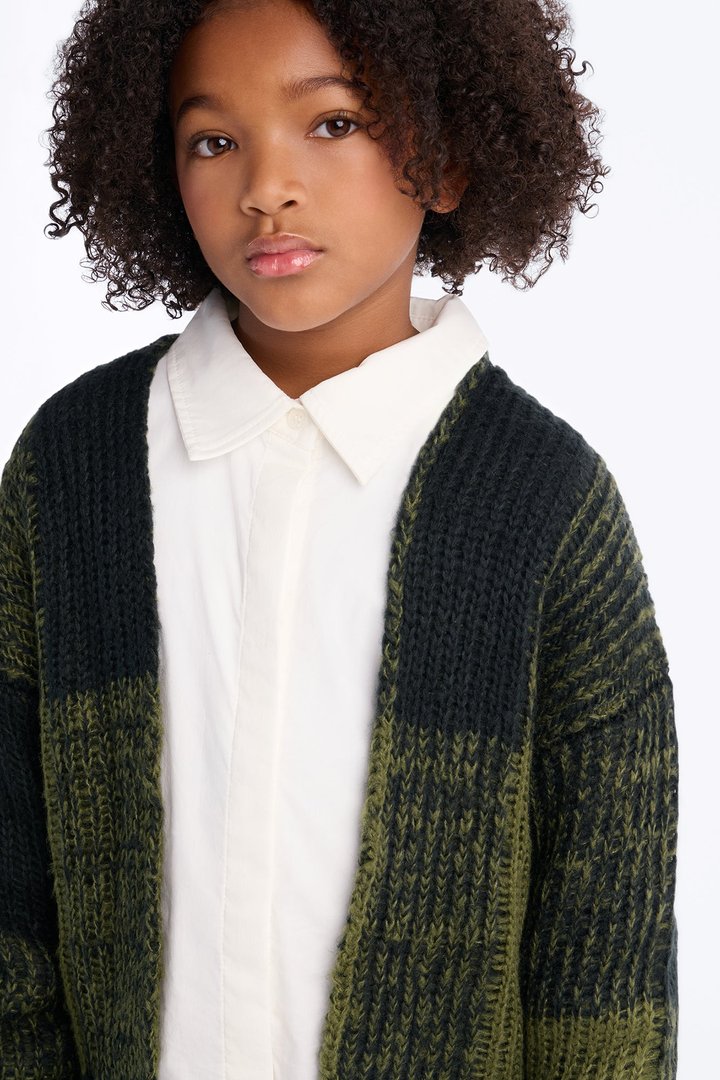 Mini In The City Color Block Cardigan - Olive/combo
