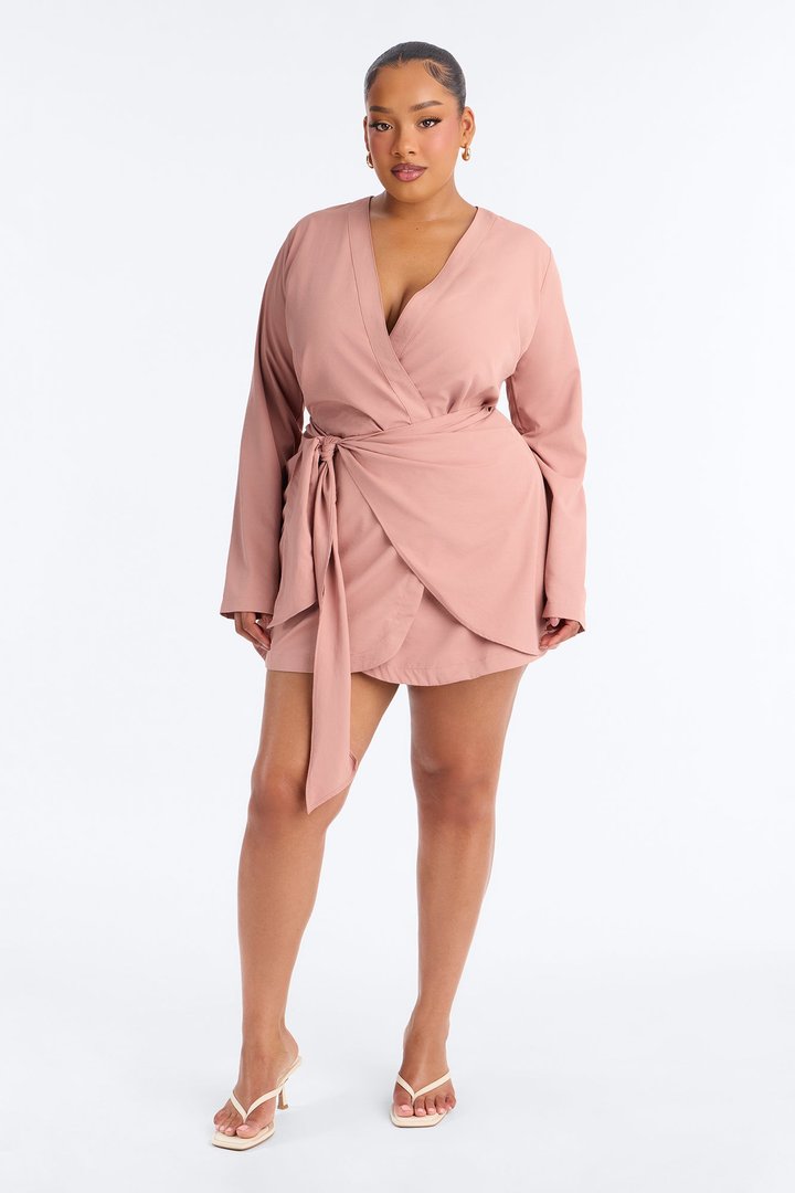 Talia Tie Front Mini Dress - Mauve