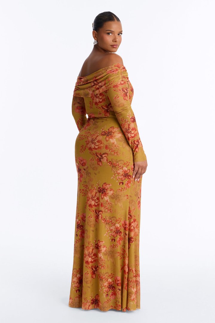 Marie Floral Mesh Maxi Dress - Mustard/combo