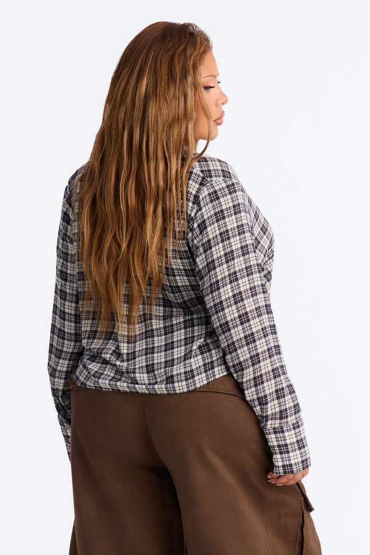 Leni Plaid Chiffon Long Sleeve Shirt - Black/combo