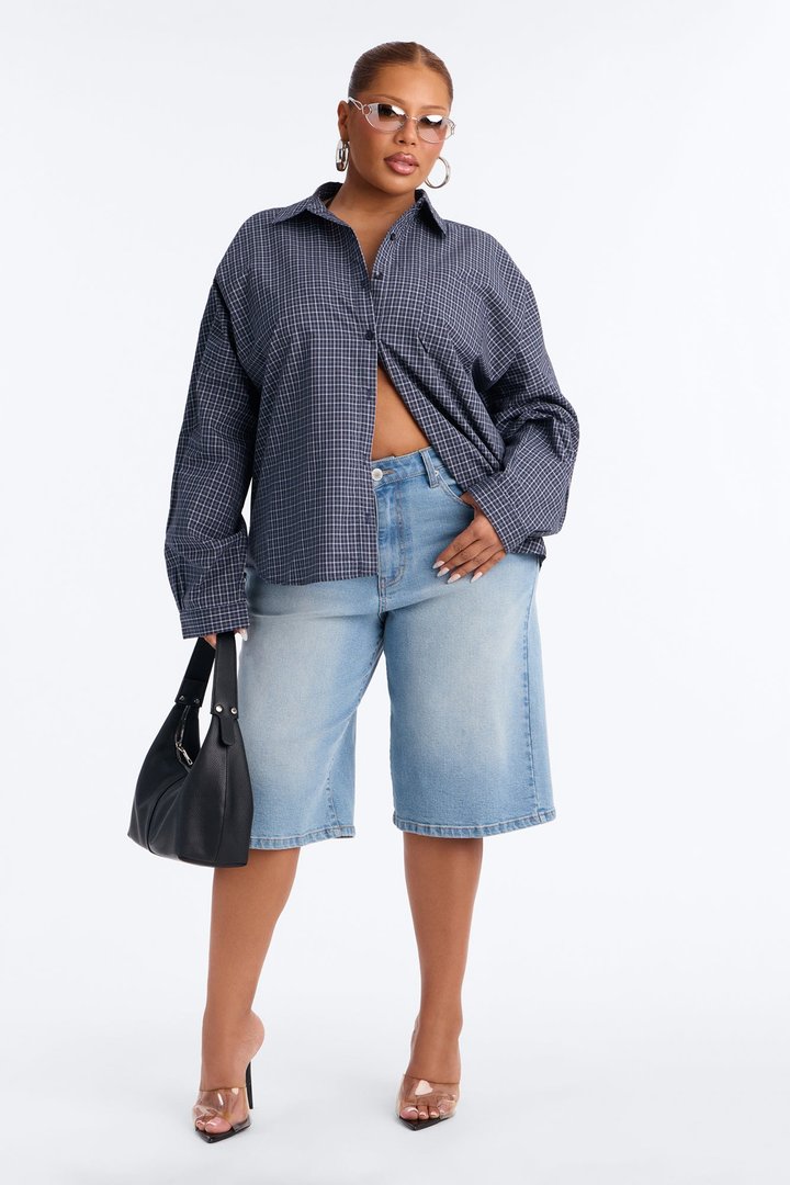 Amanza Plaid Poplin Long Sleeve Shirt - Navy/combo