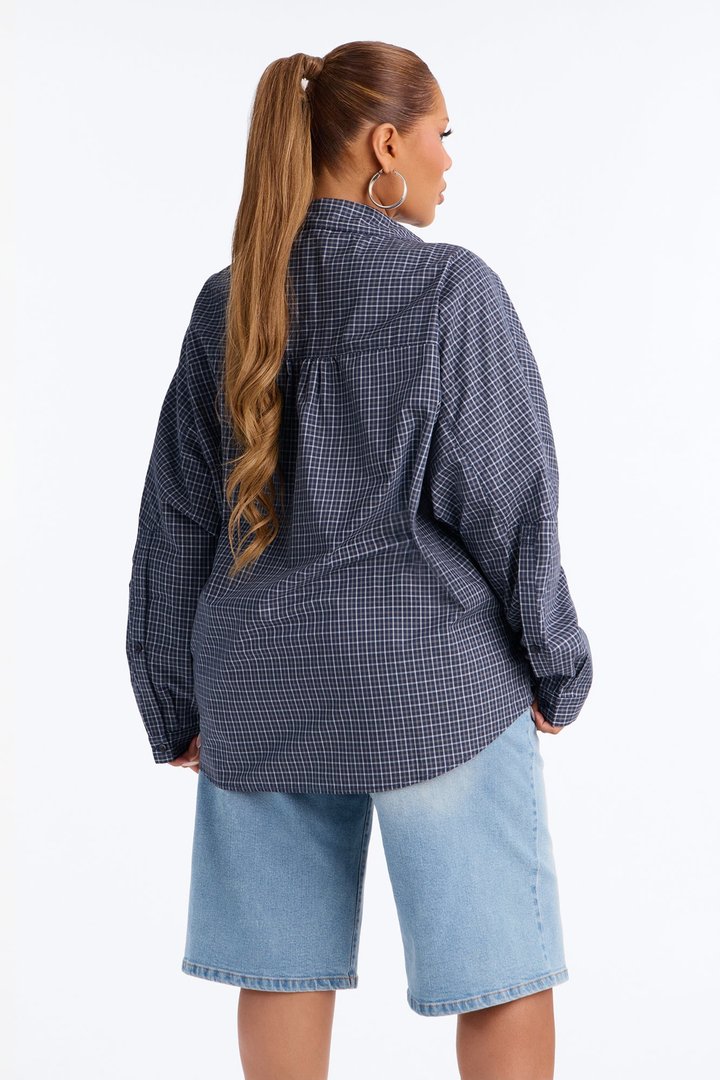 Amanza Plaid Poplin Long Sleeve Shirt - Navy/combo