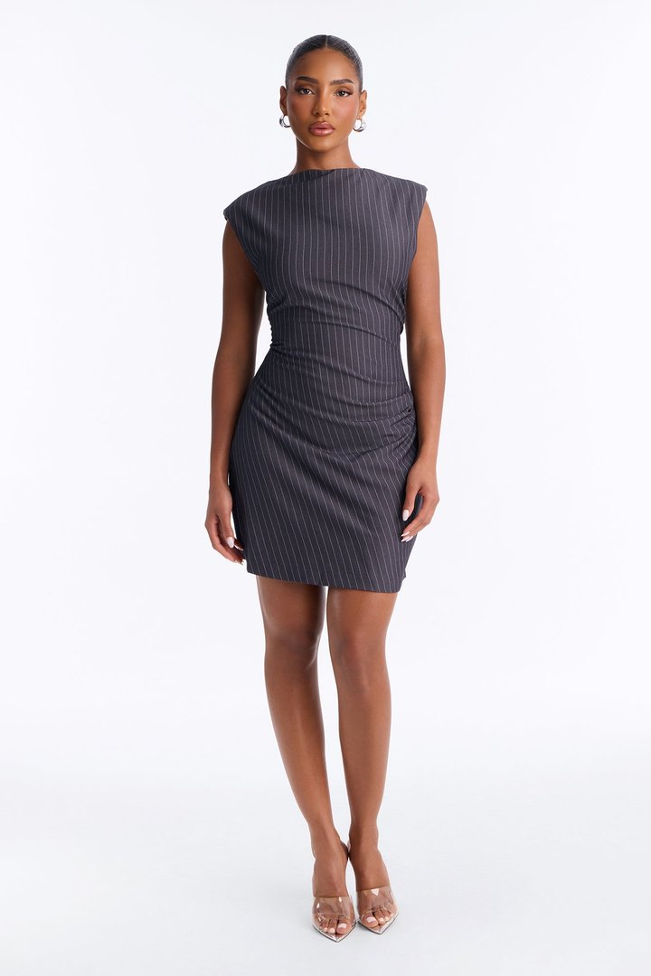 Nadia Pinstripe Mini Dress - Grey