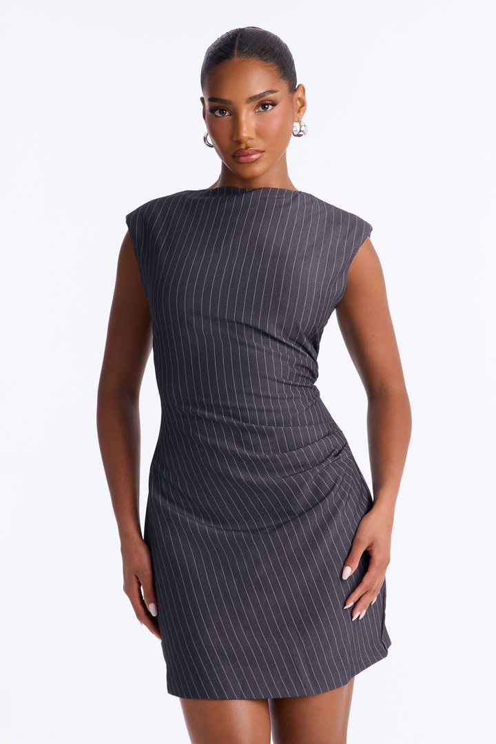 Nadia Pinstripe Mini Dress - Grey