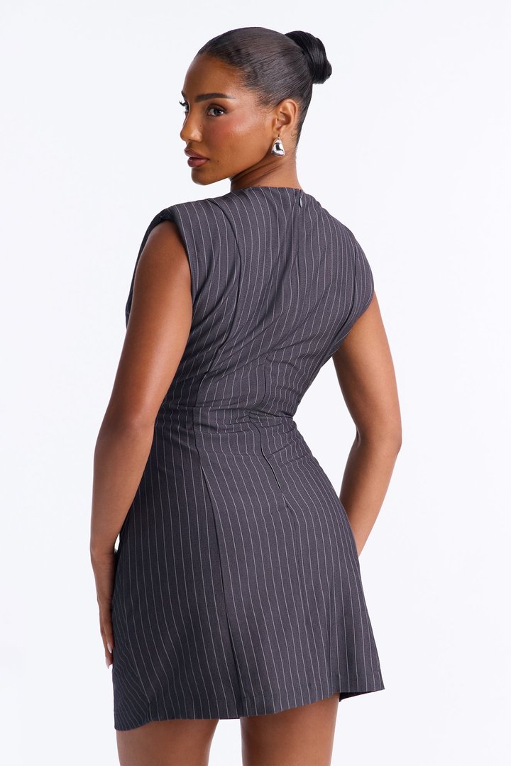 Nadia Pinstripe Mini Dress - Grey