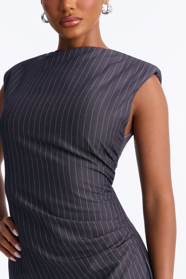Nadia Pinstripe Mini Dress - Grey