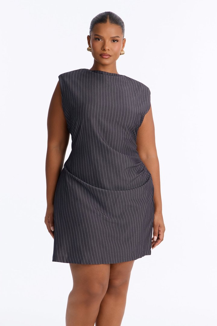 Nadia Pinstripe Mini Dress - Grey