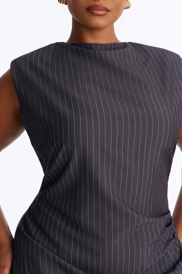 Nadia Pinstripe Mini Dress - Grey