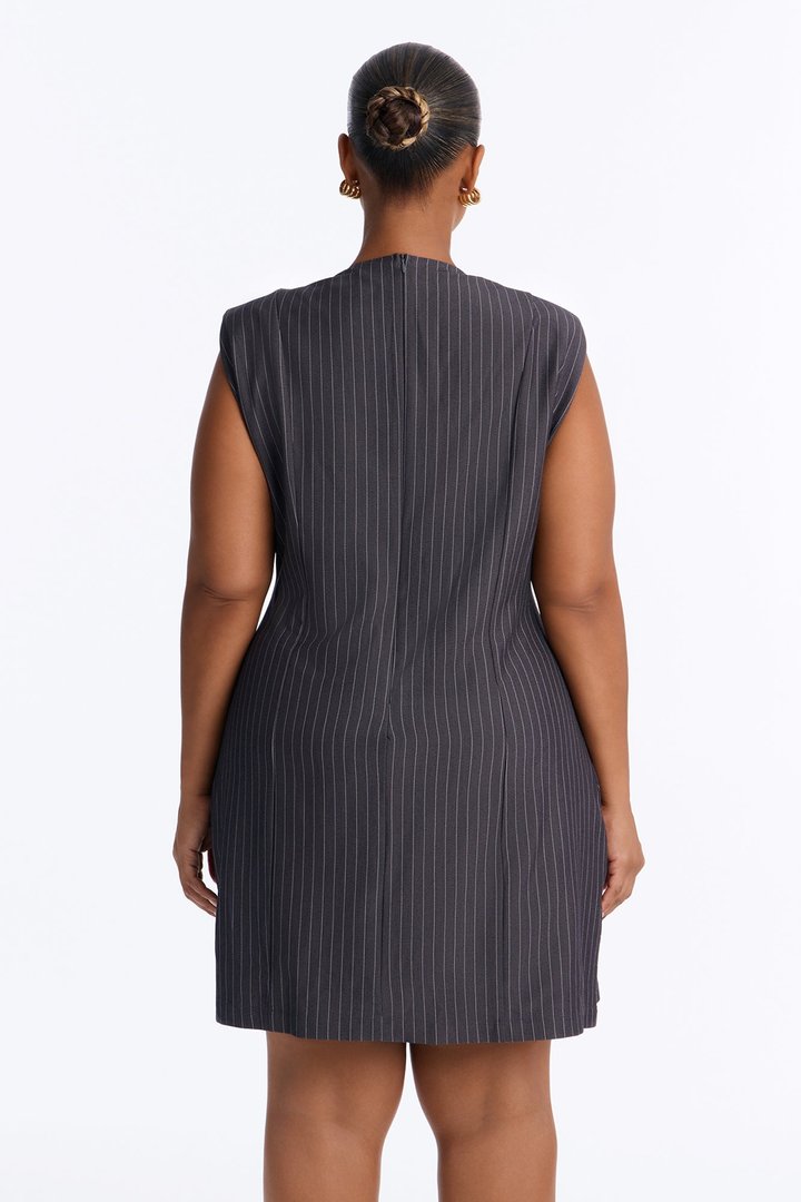 Nadia Pinstripe Mini Dress - Grey