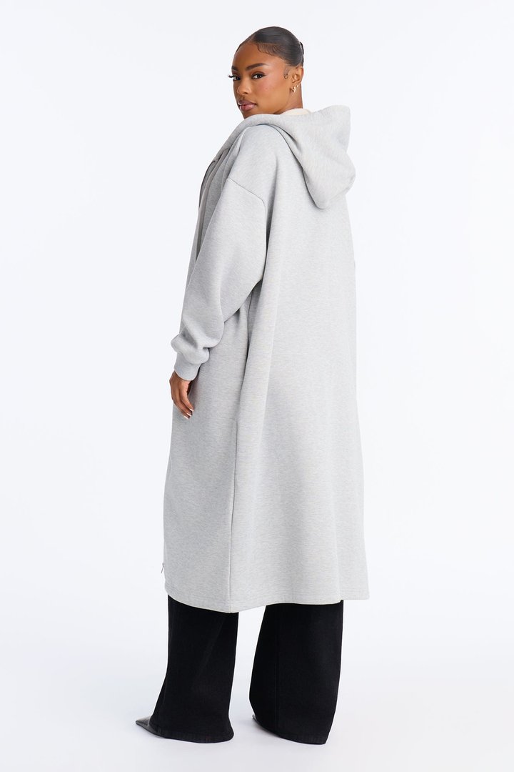Sunday Lounge Fleece Hooded Long Jacket - Heather Grey