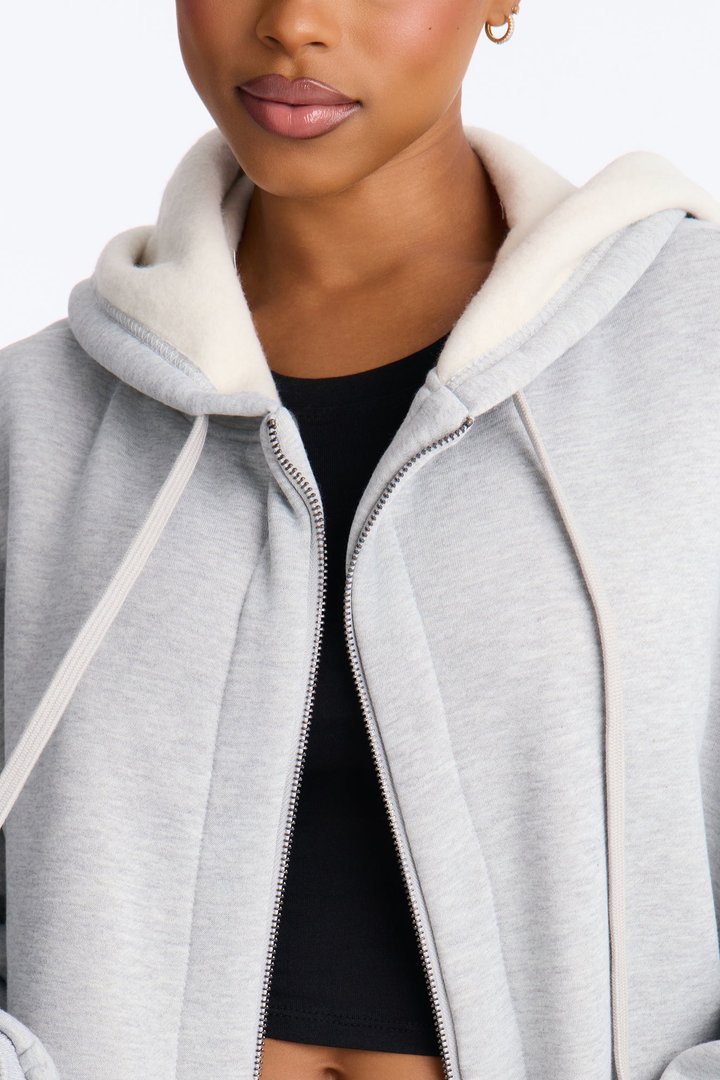 Sunday Lounge Fleece Hooded Long Jacket - Heather Grey