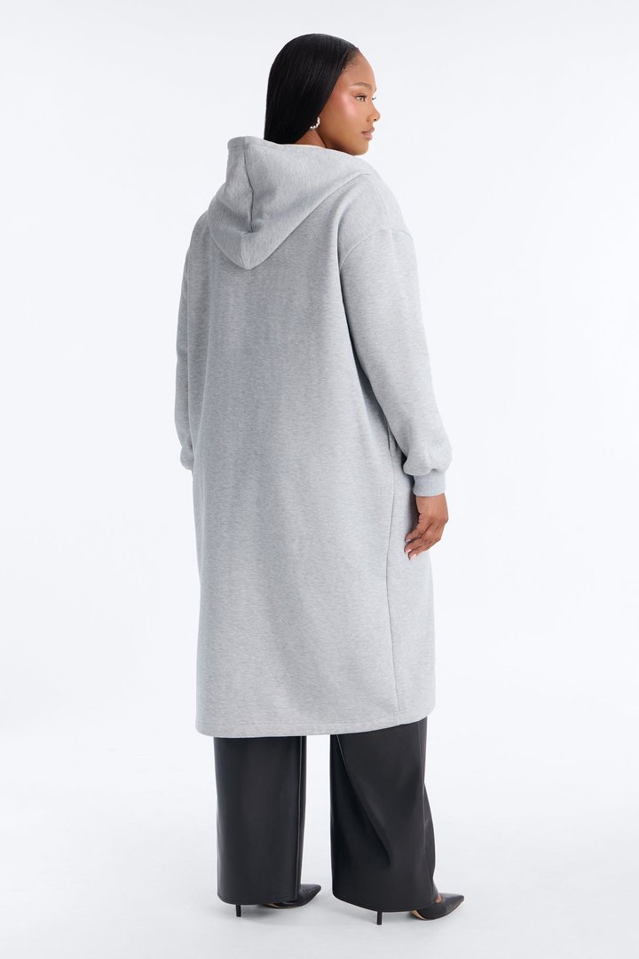 Sunday Lounge Fleece Hooded Long Jacket - Heather Grey