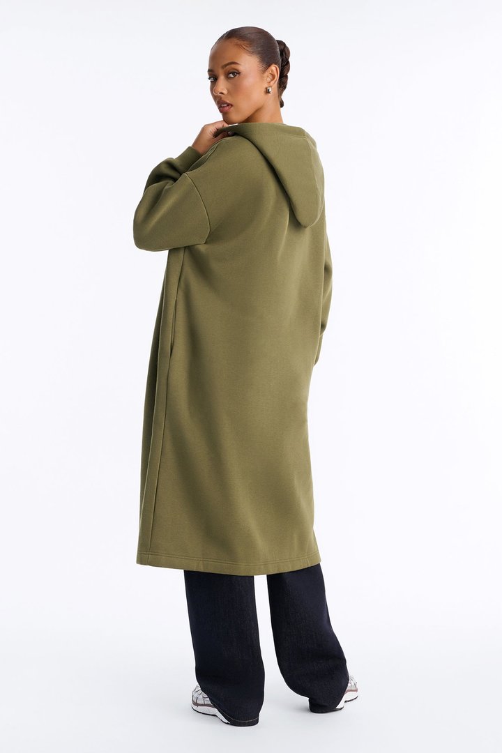 Sunday Lounge Fleece Hooded Long Jacket - Olive
