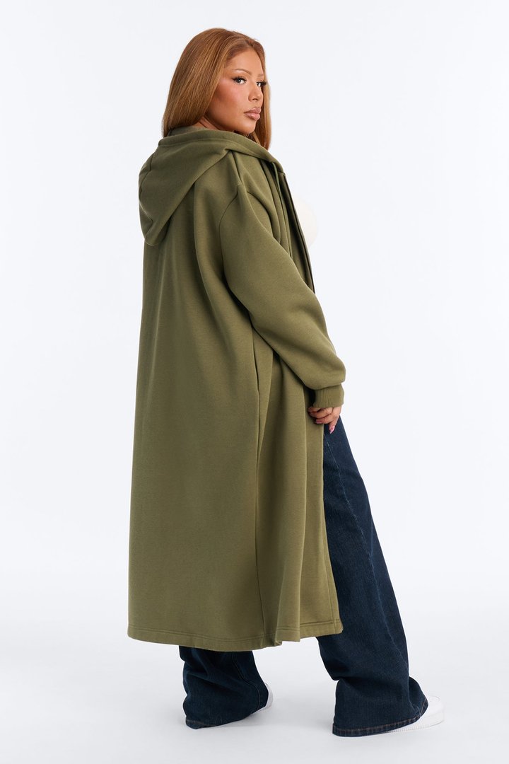 Sunday Lounge Fleece Hooded Long Jacket - Olive