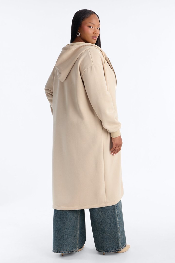 Sunday Lounge Fleece Hooded Long Jacket - Taupe
