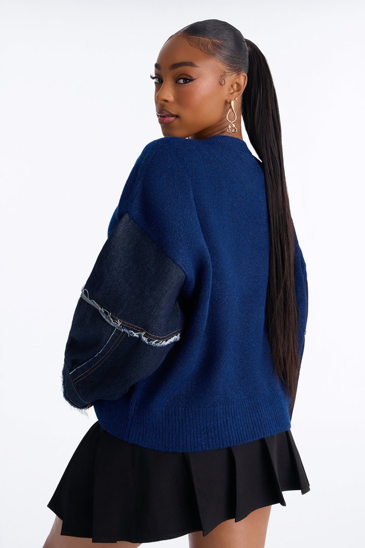 Not The Same Denim Contrast Cardigan - Navy