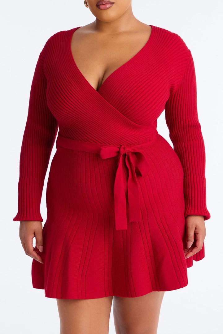 Leona Long Sleeve Sweater Mini Dress - Wine