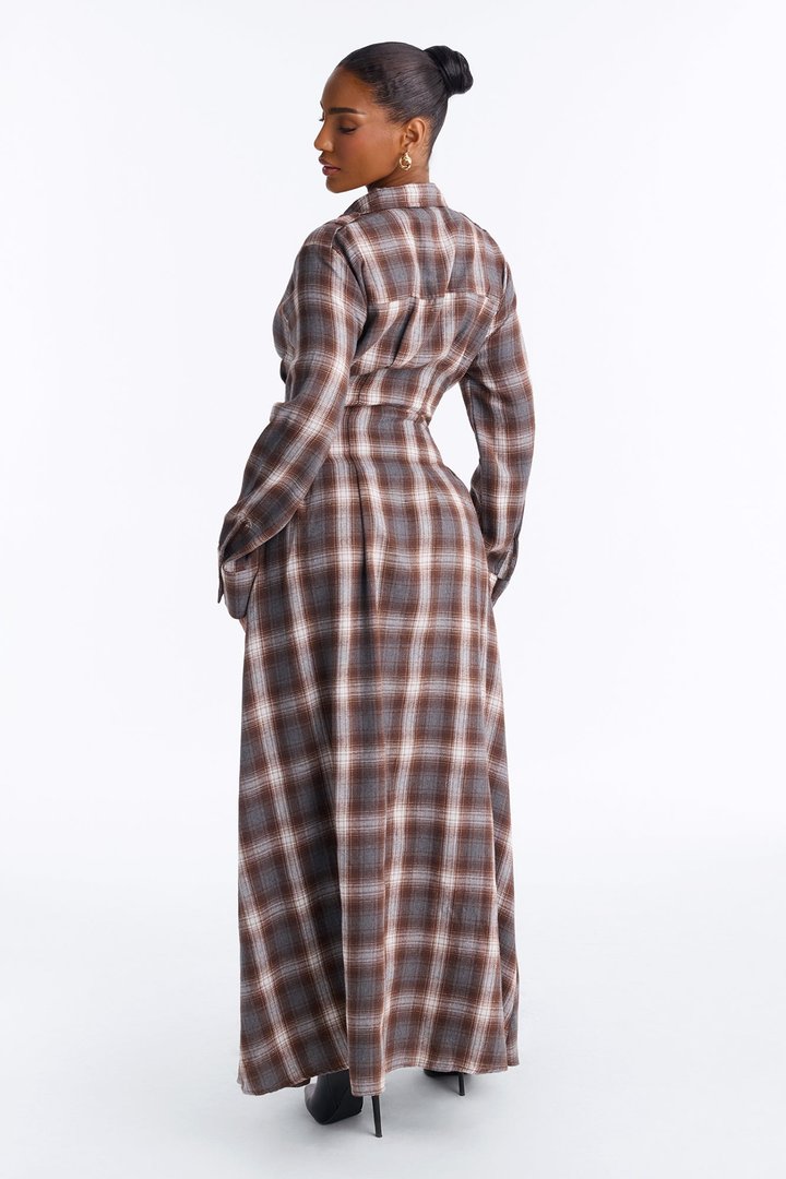 Lauryn Flannel Maxi Dress - Brown/combo