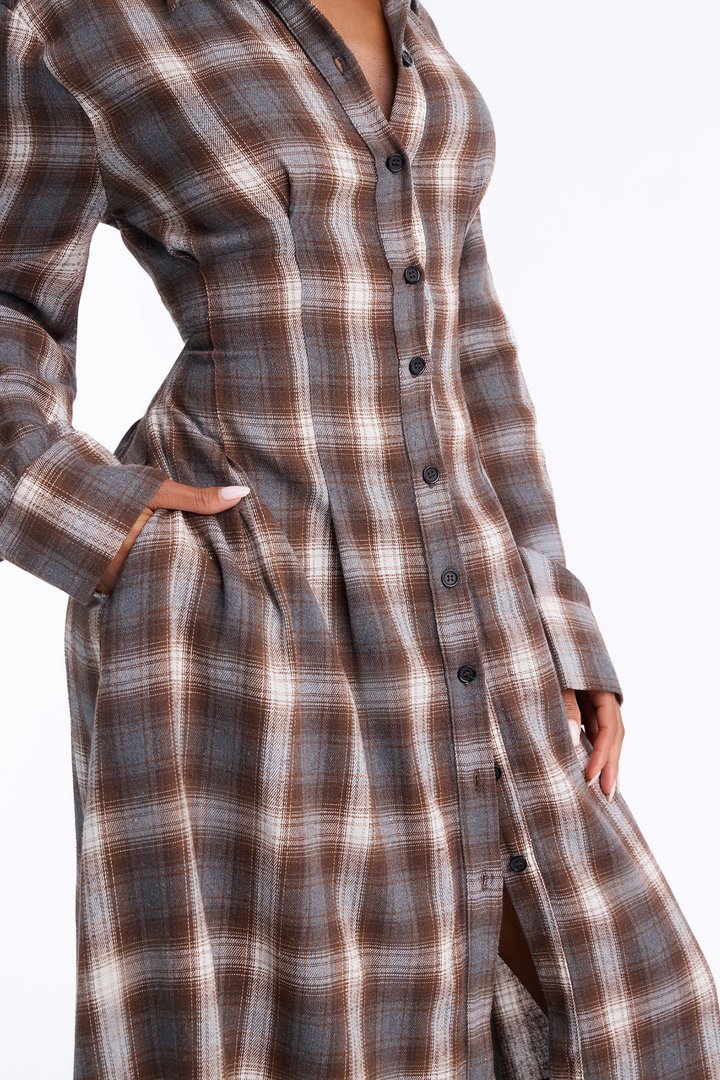 Lauryn Flannel Maxi Dress - Brown/combo