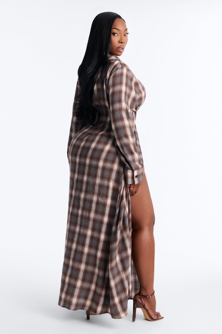 Lauryn Flannel Maxi Dress - Brown/combo