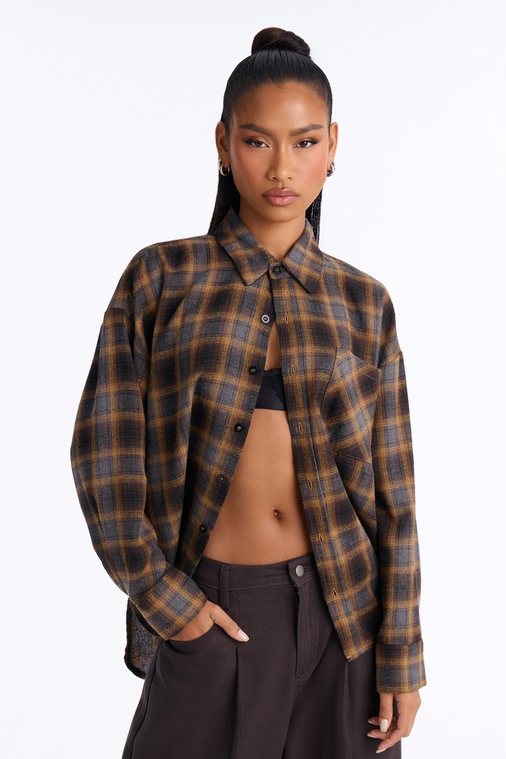 Jenna Oversized Long Sleeve Shirt - Mustard/combo