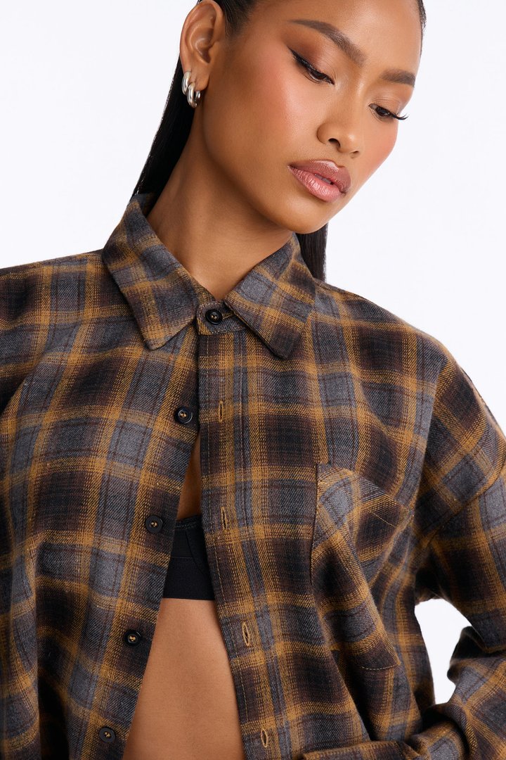 Jenna Oversized Long Sleeve Shirt - Mustard/combo