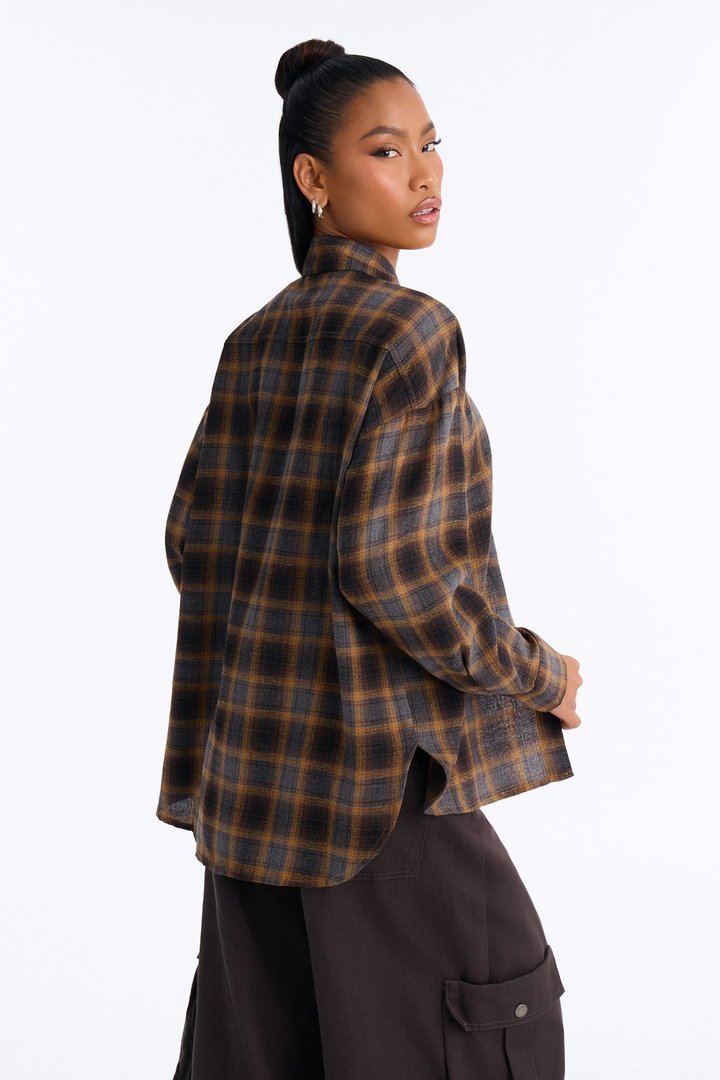 Jenna Oversized Long Sleeve Shirt - Mustard/combo