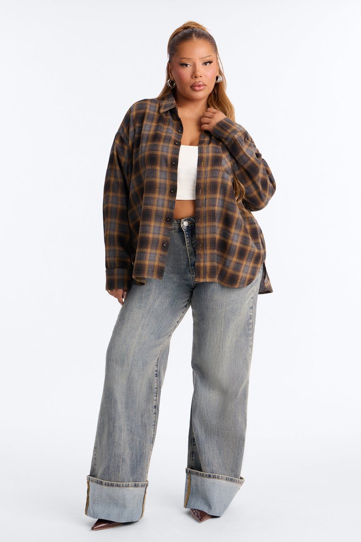 Jenna Oversized Long Sleeve Shirt - Mustard/combo