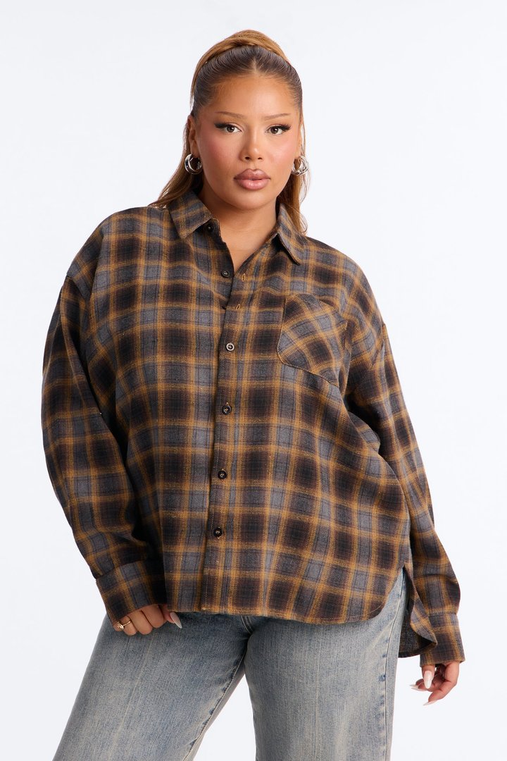 Jenna Oversized Long Sleeve Shirt - Mustard/combo