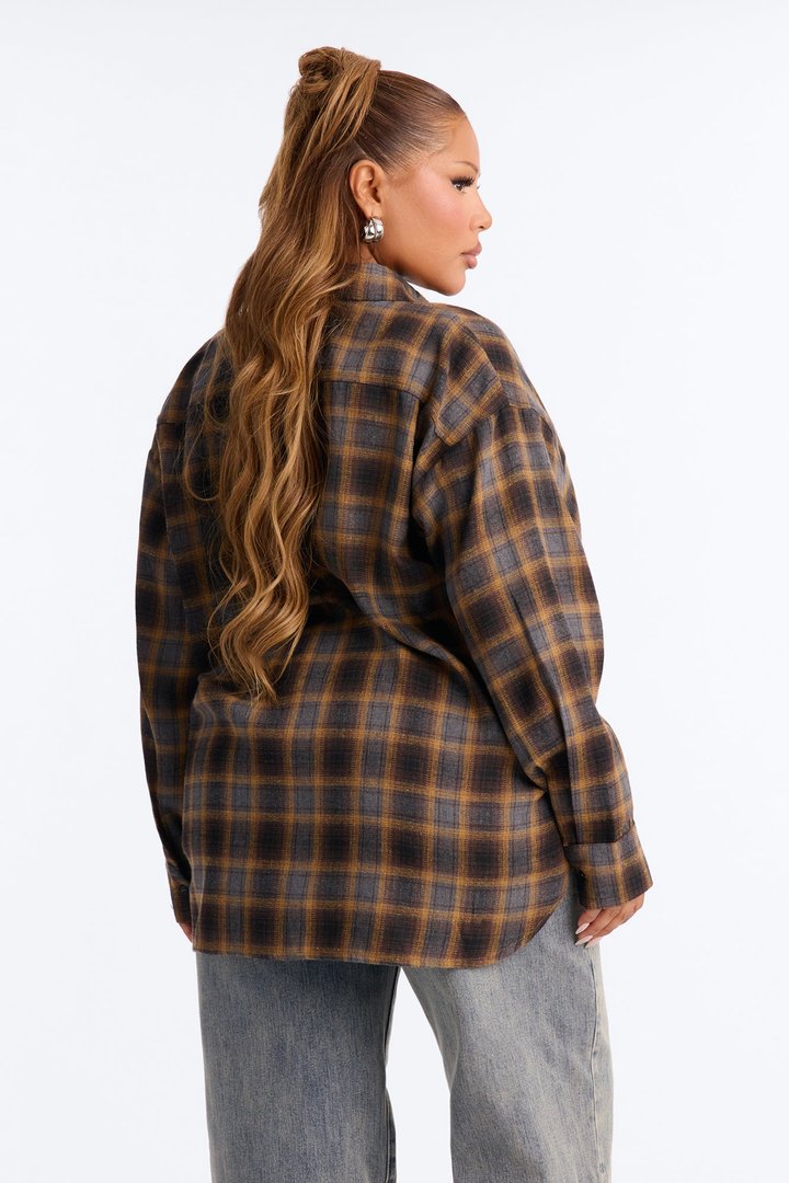 Jenna Oversized Long Sleeve Shirt - Mustard/combo