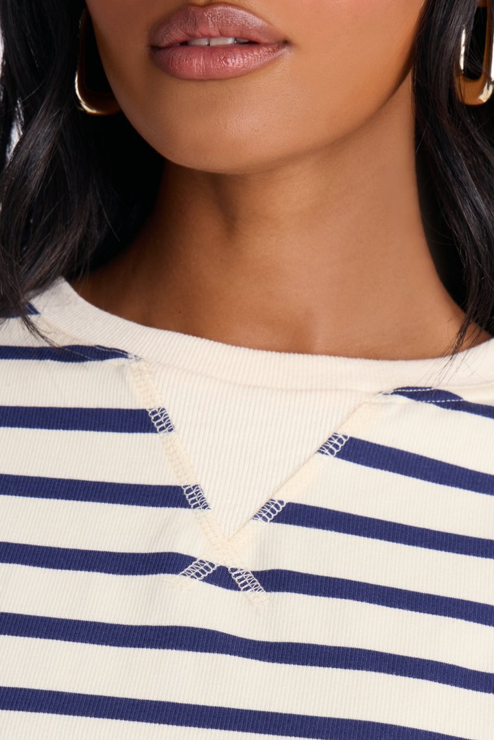 Stay Cool Striped Oversized Long Sleeve Top - Navy/combo