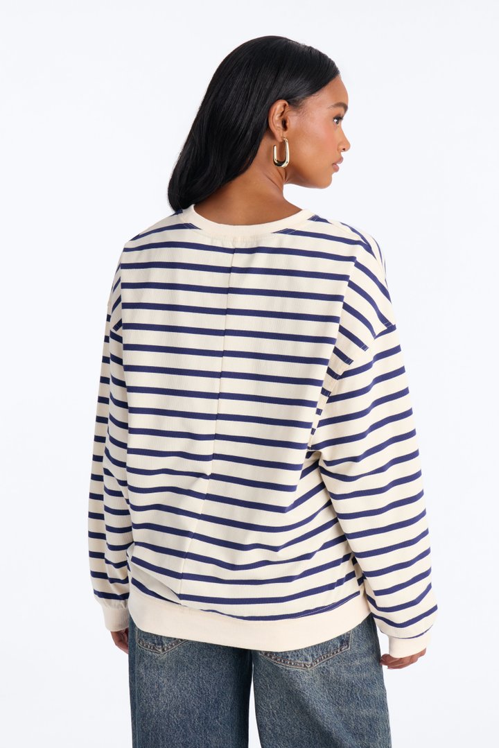Stay Cool Striped Oversized Long Sleeve Top - Navy/combo