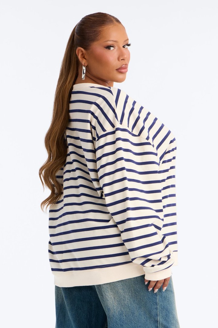 Stay Cool Striped Oversized Long Sleeve Top - Navy/combo