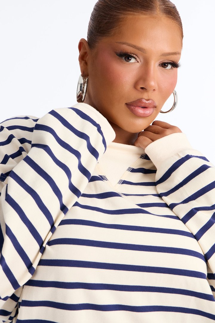 Stay Cool Striped Oversized Long Sleeve Top - Navy/combo
