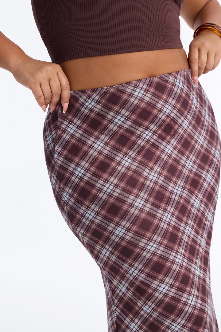 Pretty In Plaid Mesh Maxi Skirt - Brown/combo