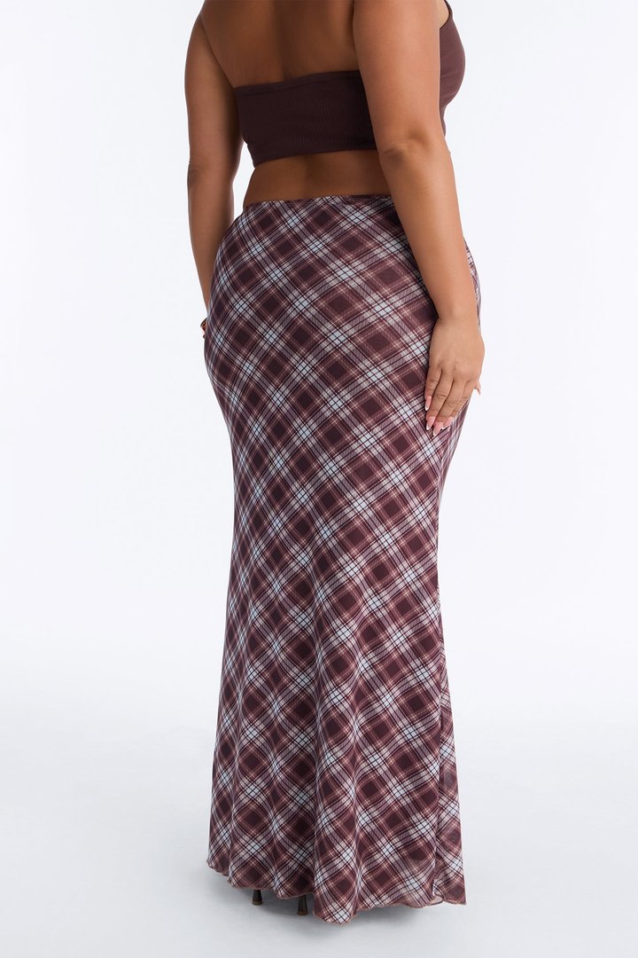 Pretty In Plaid Mesh Maxi Skirt - Brown/combo