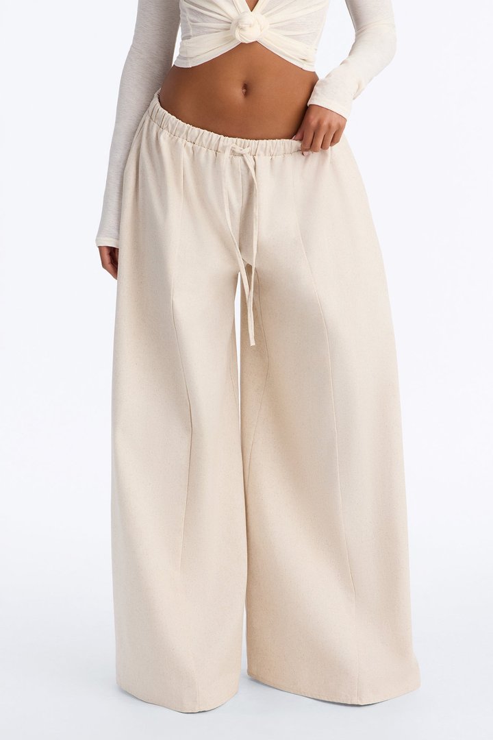 Off Shore Wide Leg Linen Drawstring Pant - Natural