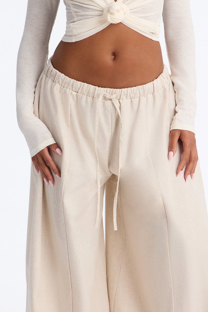 Off Shore Wide Leg Linen Drawstring Pant - Natural