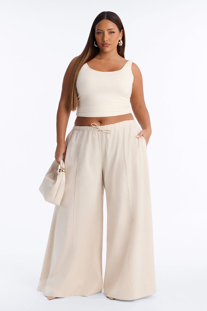 Off Shore Wide Leg Linen Drawstring Pant - Natural