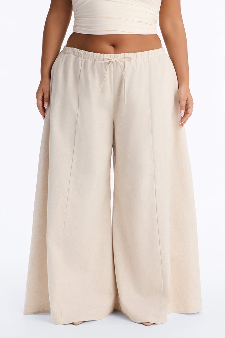 Off Shore Wide Leg Linen Drawstring Pant - Natural