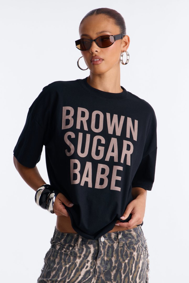 Brown Sugar Babe Washed Tee - Black