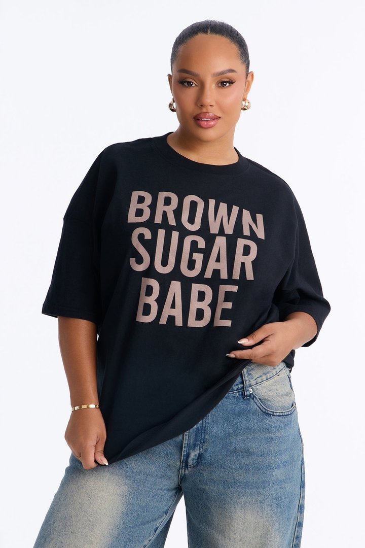 Brown Sugar Babe Washed Tee - Black