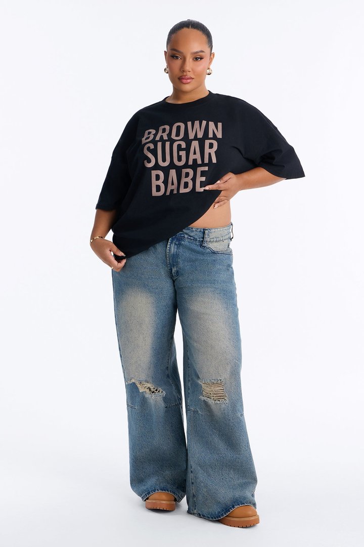 Brown Sugar Babe Washed Tee - Black