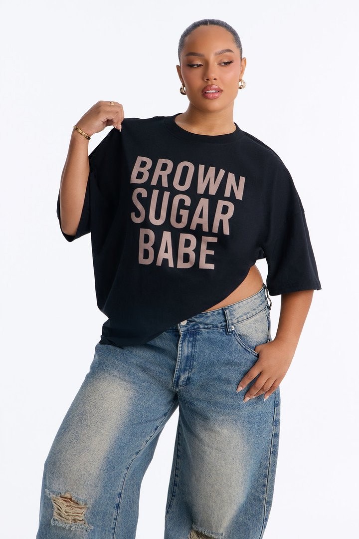 Brown Sugar Babe Washed Tee - Black