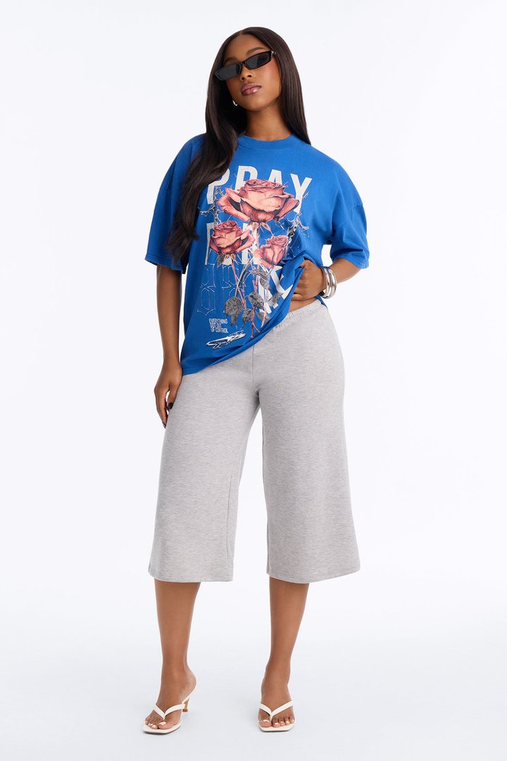 Pray For Me Floral Bloom Washed Tee - Blue