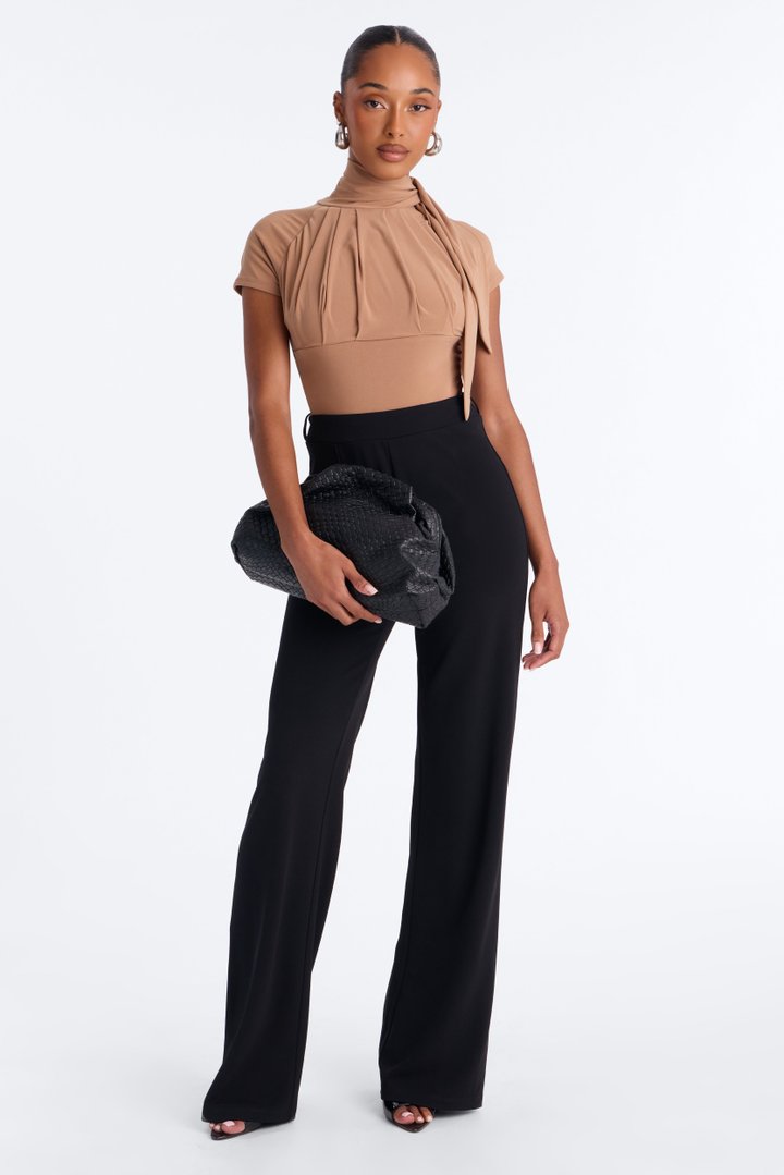 City Dreams Tie Neck Bodysuit - Mocha