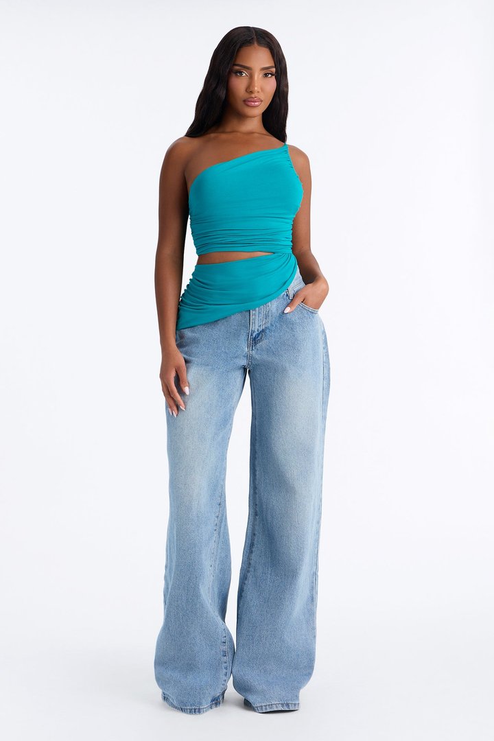 Sierra Ruched One Shoulder Drape Top - Jade